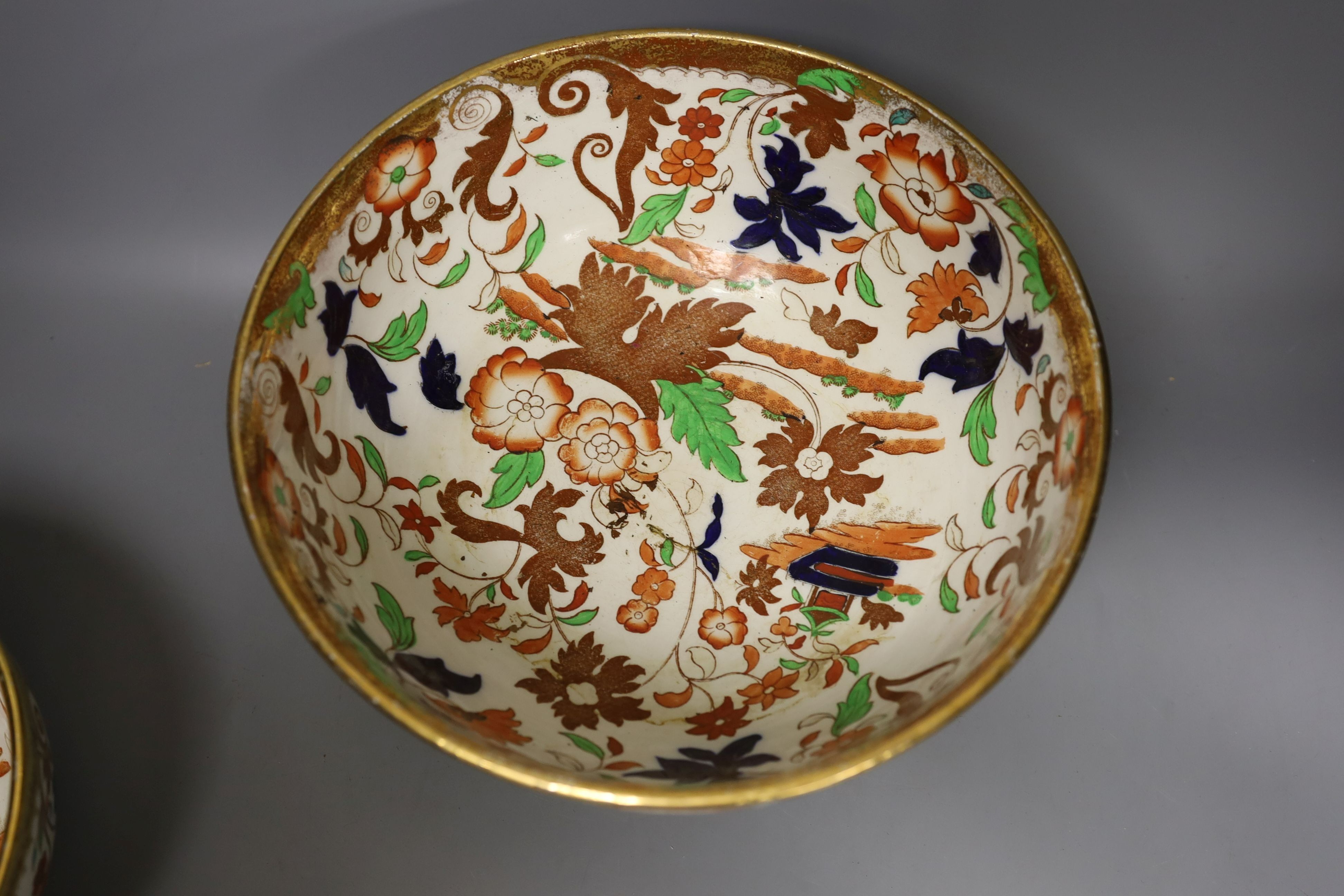 A Copeland ginger jar and cover and 2 Amherst ironstone punchbowls